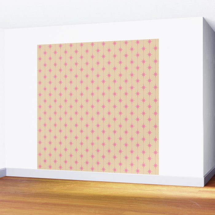 Midcentury Stars and Dots Classic Pink Cream Pattern Wall Mural Gallery Image 2