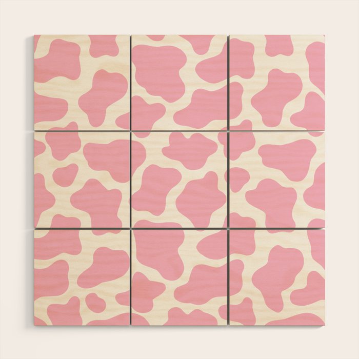Pink Cow Print Wood Wall Art Gallery Image 1