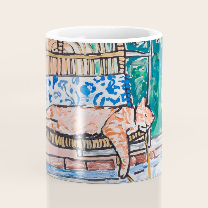 Napping Ginger Cat in Pink Jungle Garden Room Coffee Mug Gallery Image 4