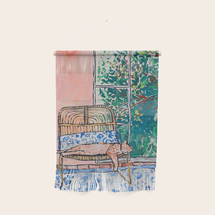 Napping Ginger Cat in Pink Jungle Garden Room Wall Hanging Gallery Image 1