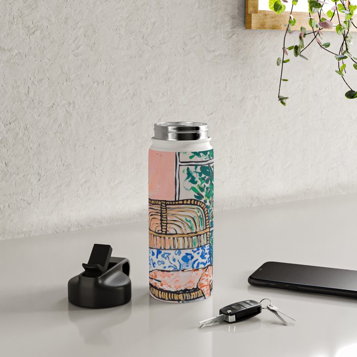 Napping Ginger Cat in Pink Jungle Garden Room Water Bottle Gallery Image 5