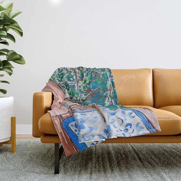 Napping Ginger Cat in Pink Jungle Garden Room Throw Blanket Gallery Image 1