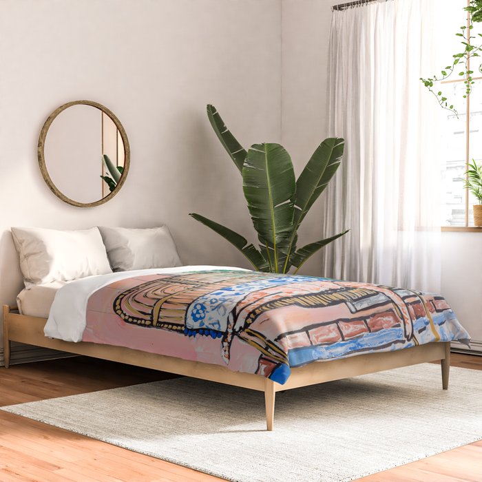 Napping Ginger Cat in Pink Jungle Garden Room Comforter Gallery Image 2