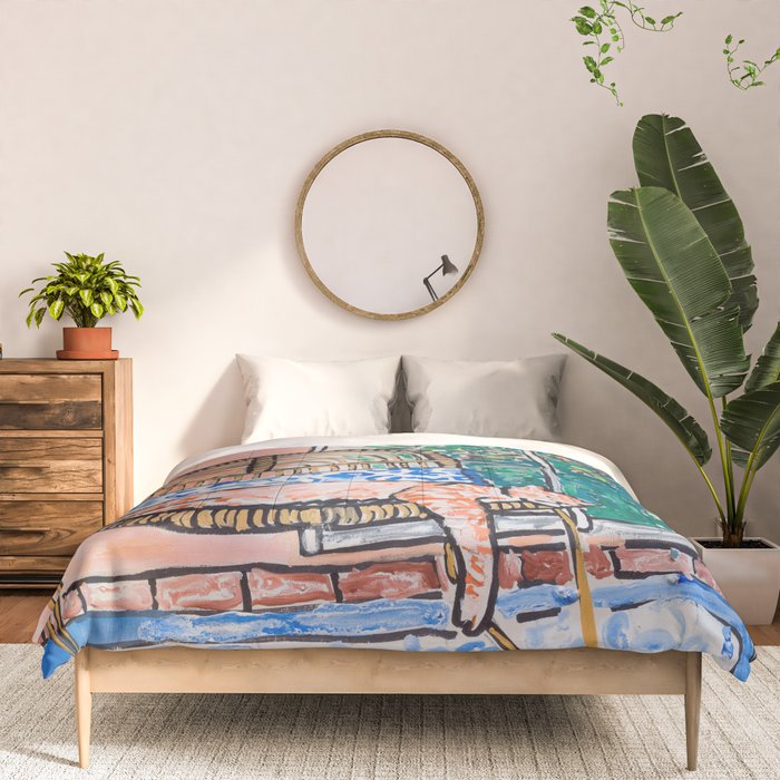 Napping Ginger Cat in Pink Jungle Garden Room Comforter Gallery Image 3
