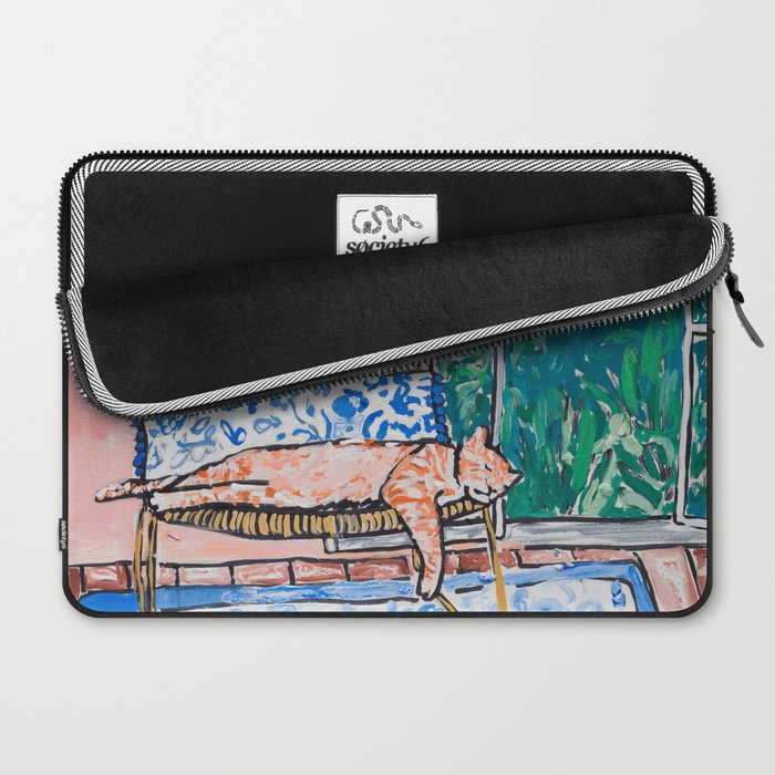 Napping Ginger Cat in Pink Jungle Garden Room Laptop Sleeve Gallery Image 2