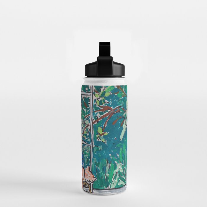 Napping Ginger Cat in Pink Jungle Garden Room Water Bottle Gallery Image 2
