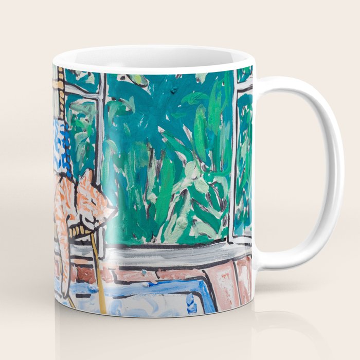 Napping Ginger Cat in Pink Jungle Garden Room Coffee Mug Gallery Image 1