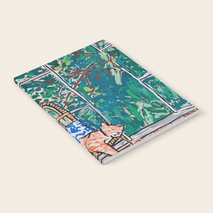 Napping Ginger Cat in Pink Jungle Garden Room Notebook Gallery Image 1
