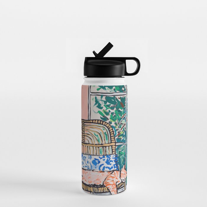 Napping Ginger Cat in Pink Jungle Garden Room Water Bottle Gallery Image 1
