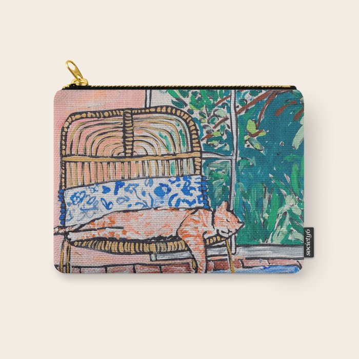 Napping Ginger Cat in Pink Jungle Garden Room Carry All Pouch Gallery Image 1