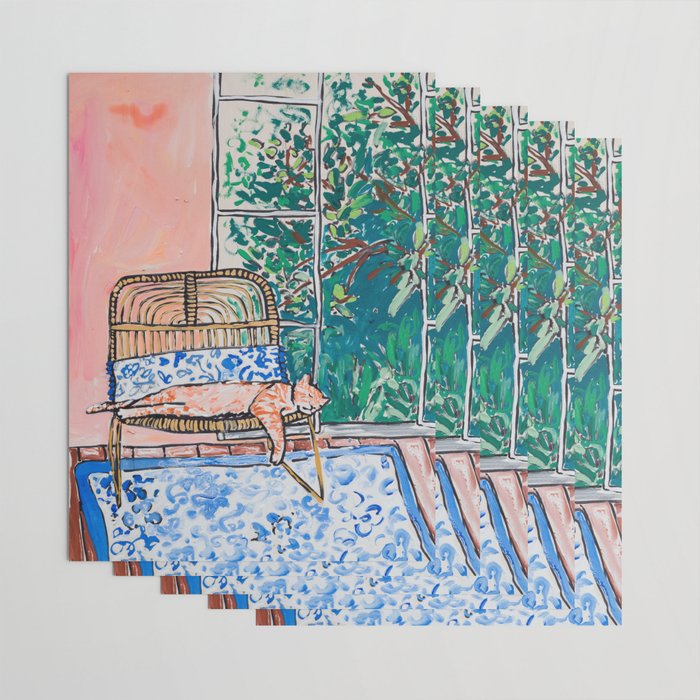 Napping Ginger Cat in Pink Jungle Garden Room Wrapping Paper Gallery Image 3