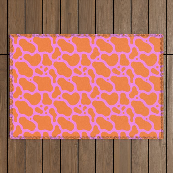 Abstract pink cow print shape pattern Outdoor Rug Gallery Image 1