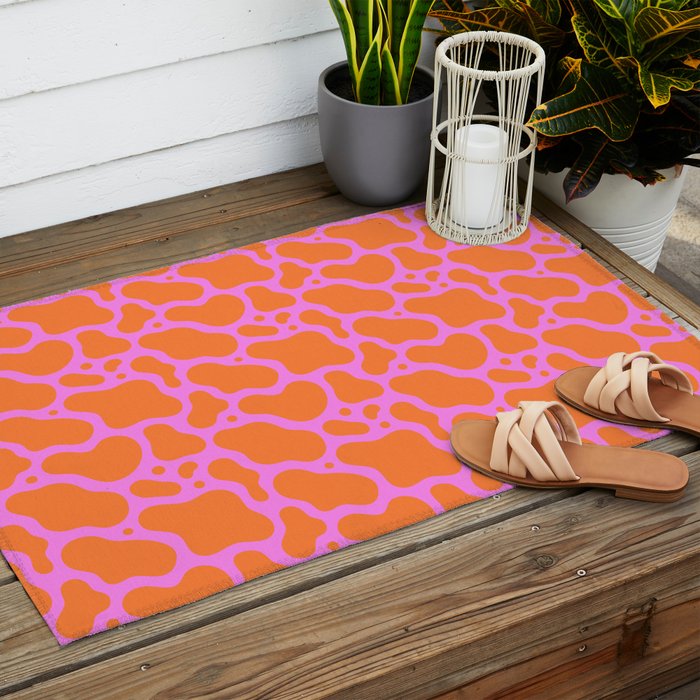 Abstract pink cow print shape pattern Outdoor Rug Gallery Image 2