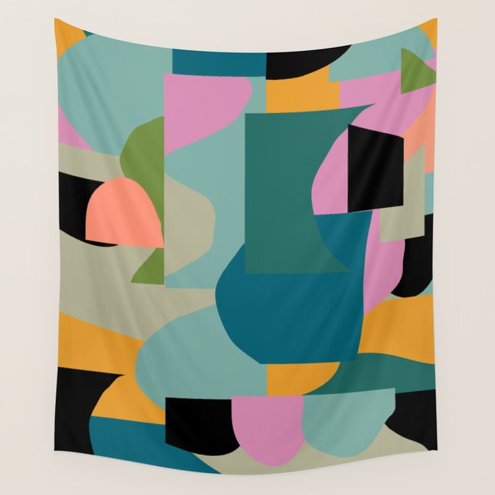 Abstract Collage in Teal Wall Tapestry Gallery Image 4