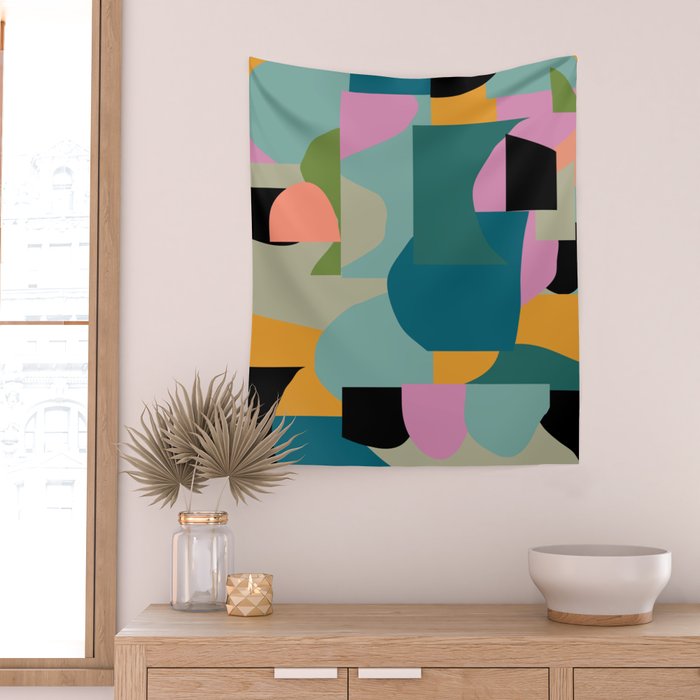 Abstract Collage in Teal Wall Tapestry Gallery Image 2