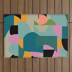 Abstract Collage in Teal Outdoor Rug Gallery Image 1