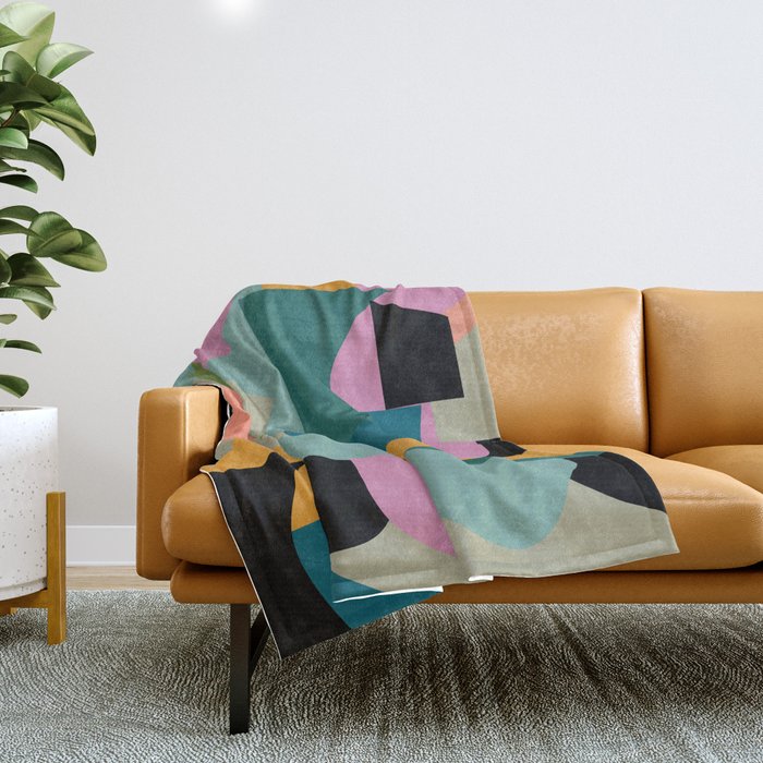 Abstract Collage in Teal Throw Blanket Gallery Image 1