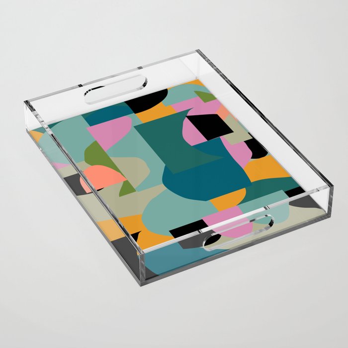 Abstract Collage in Teal Acrylic Tray Gallery Image 1