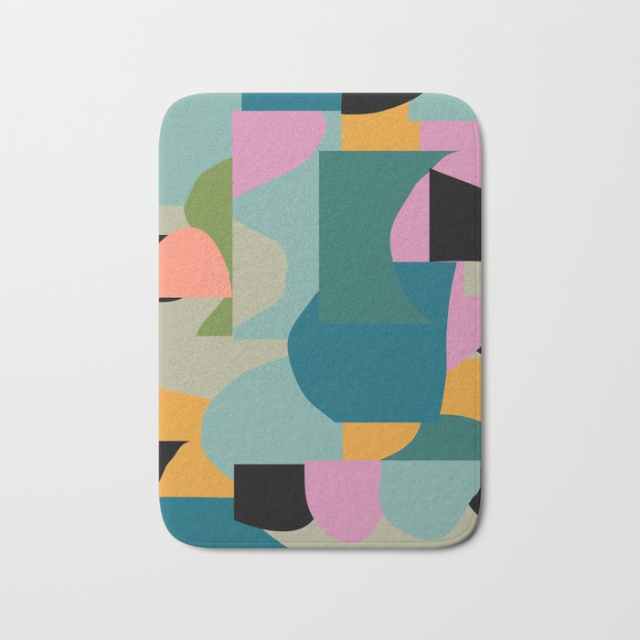 Abstract Collage in Teal Bath Mat Gallery Image 1