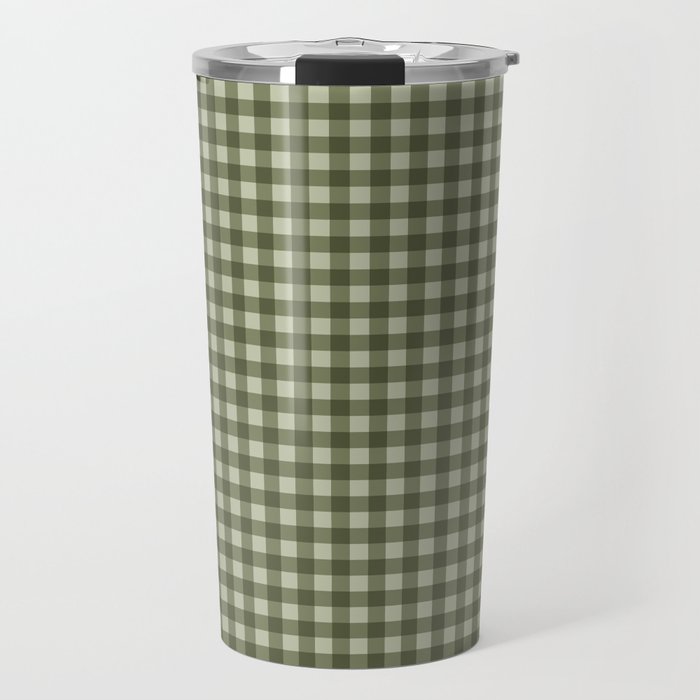 Gingham Plaid Pattern - Natural Green Travel Mug Gallery Image 1