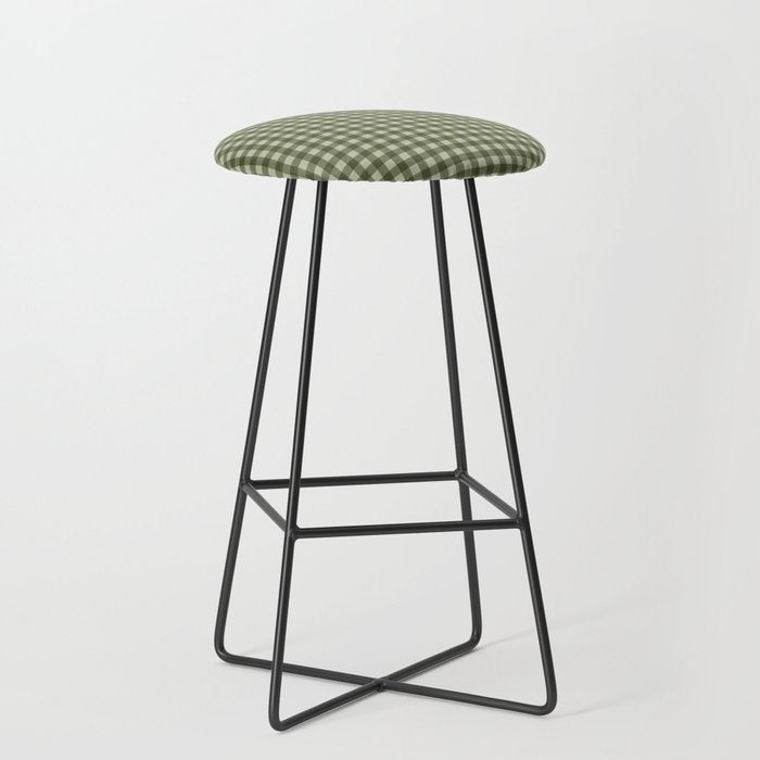 Gingham Plaid Pattern - Natural Green Stool Gallery Image 1