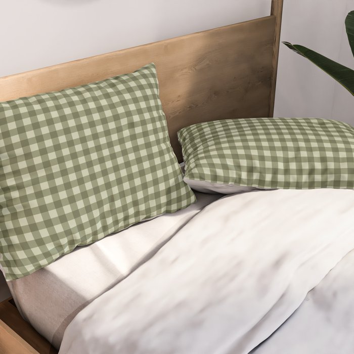 Gingham Plaid Pattern - Natural Green Pillow Sham Gallery Image 2