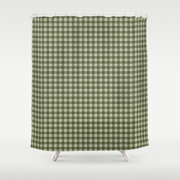 Gingham Plaid Pattern - Natural Green Shower Curtain Gallery Image 1