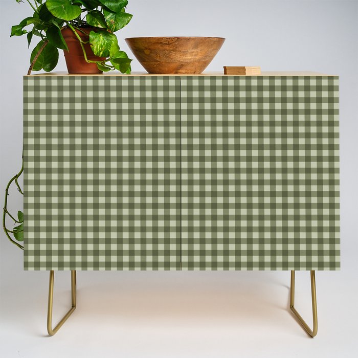 Gingham Plaid Pattern - Natural Green Credenza Gallery Image 1