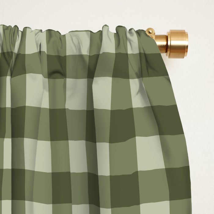 Gingham Plaid Pattern - Natural Green Window Curtain Gallery Image 2