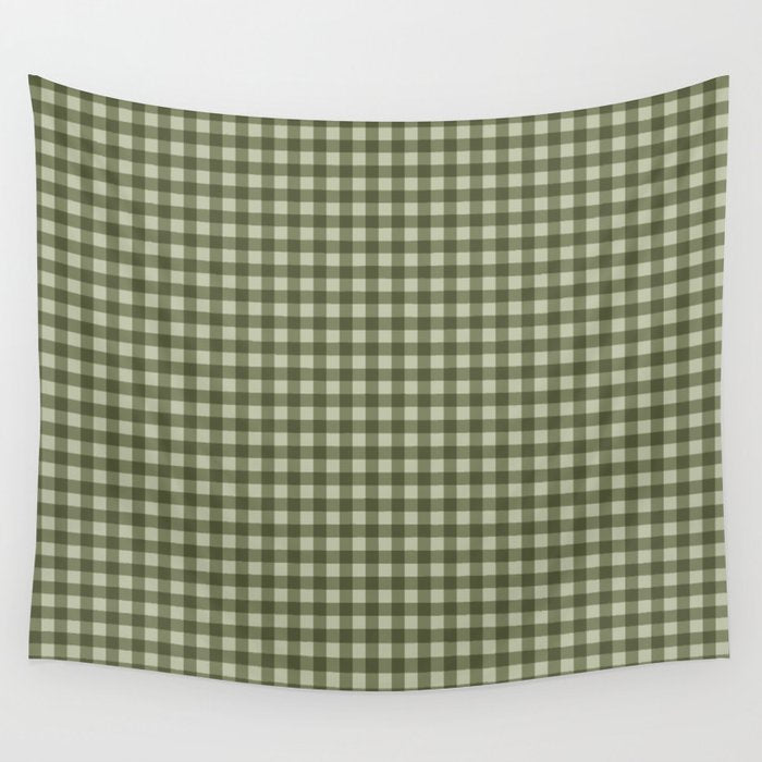 Gingham Plaid Pattern - Natural Green Wall Tapestry Gallery Image 4