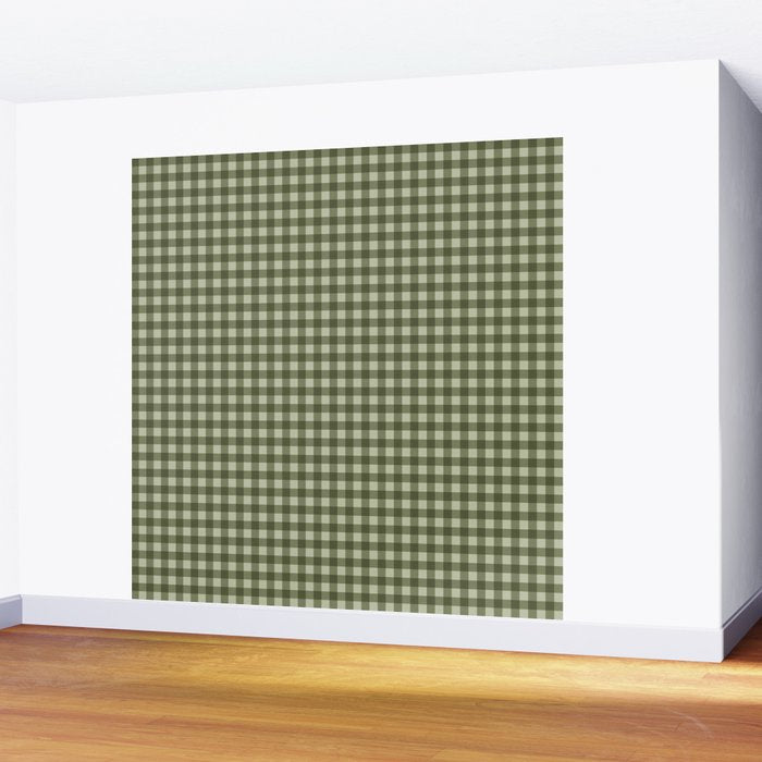 Gingham Plaid Pattern - Natural Green Wall Mural Gallery Image 2