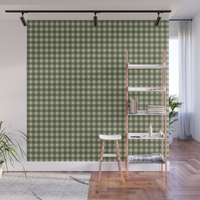 Gingham Plaid Pattern - Natural Green Wall Mural Gallery Image 1