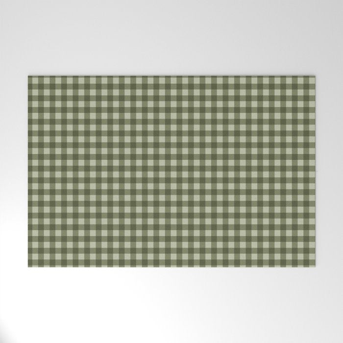 Gingham Plaid Pattern - Natural Green Welcome Mat Gallery Image 1