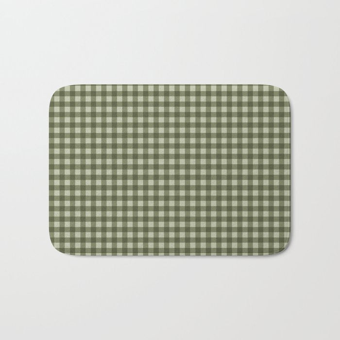 Gingham Plaid Pattern - Natural Green Bath Mat Gallery Image 1