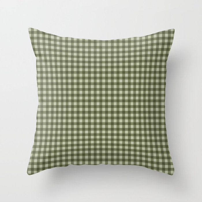 Gingham Plaid Pattern - Natural Green Throw Pillow Gallery Image 1