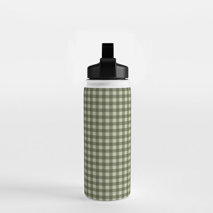 Gingham Plaid Pattern - Natural Green Water Bottle Gallery Image 2