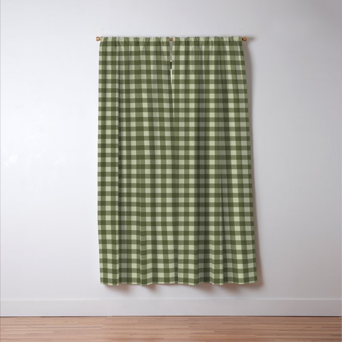 Gingham Plaid Pattern - Natural Green Window Curtain Gallery Image 3