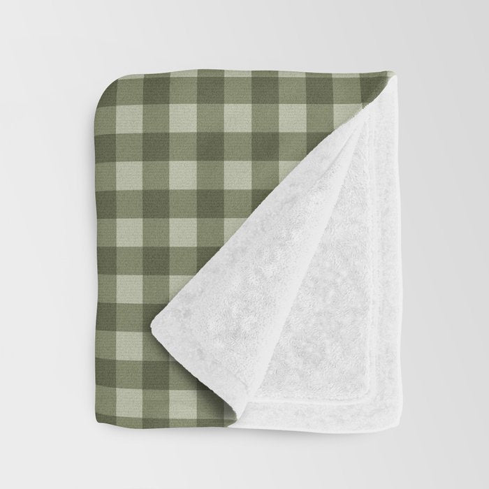 Gingham Plaid Pattern - Natural Green Throw Blanket Gallery Image 3