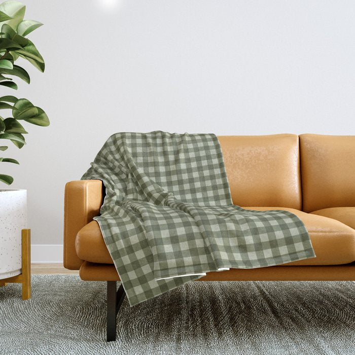 Gingham Plaid Pattern - Natural Green Throw Blanket Gallery Image 1
