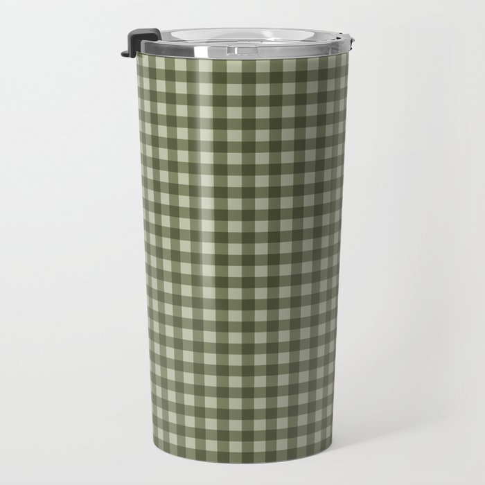Gingham Plaid Pattern - Natural Green Travel Mug Gallery Image 3