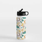 Kicking off some magic // white background white and grey unicorns aqua and mint hearts clouds and rainbows golden lines Water Bottle Gallery Image 1