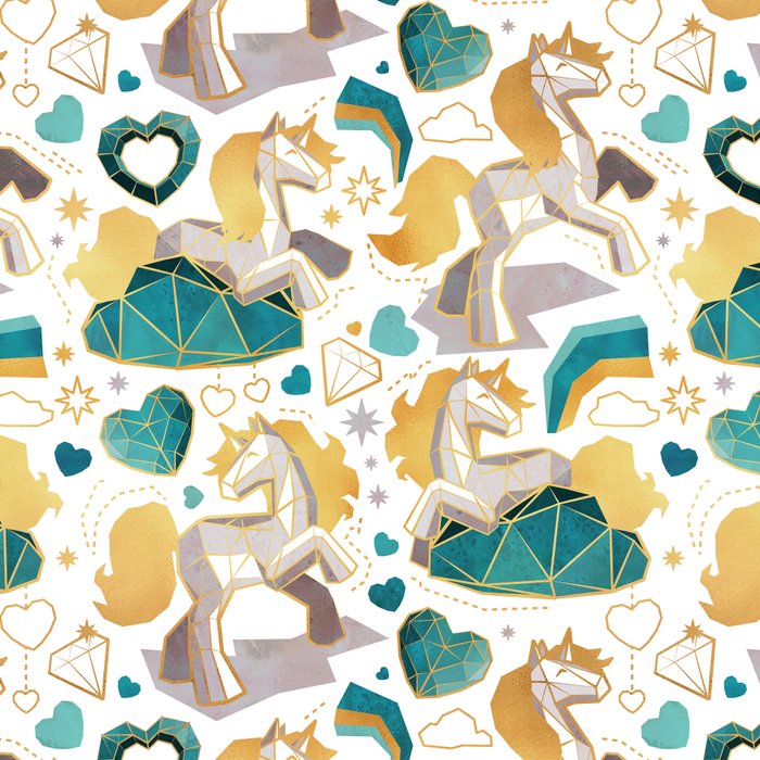 Kicking off some magic // white background white and grey unicorns aqua and mint hearts clouds and rainbows golden lines Coffee Mug Gallery Image 2