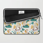 Kicking off some magic // white background white and grey unicorns aqua and mint hearts clouds and rainbows golden lines Laptop Sleeve Gallery Image 2