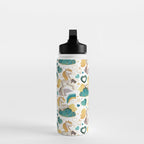 Kicking off some magic // white background white and grey unicorns aqua and mint hearts clouds and rainbows golden lines Water Bottle Gallery Image 3