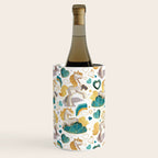 Kicking off some magic // white background white and grey unicorns aqua and mint hearts clouds and rainbows golden lines Wine Chiller Gallery Image 2