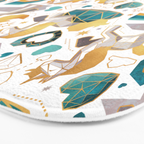 Kicking off some magic // white background white and grey unicorns aqua and mint hearts clouds and rainbows golden lines Bath Mat Gallery Image 3