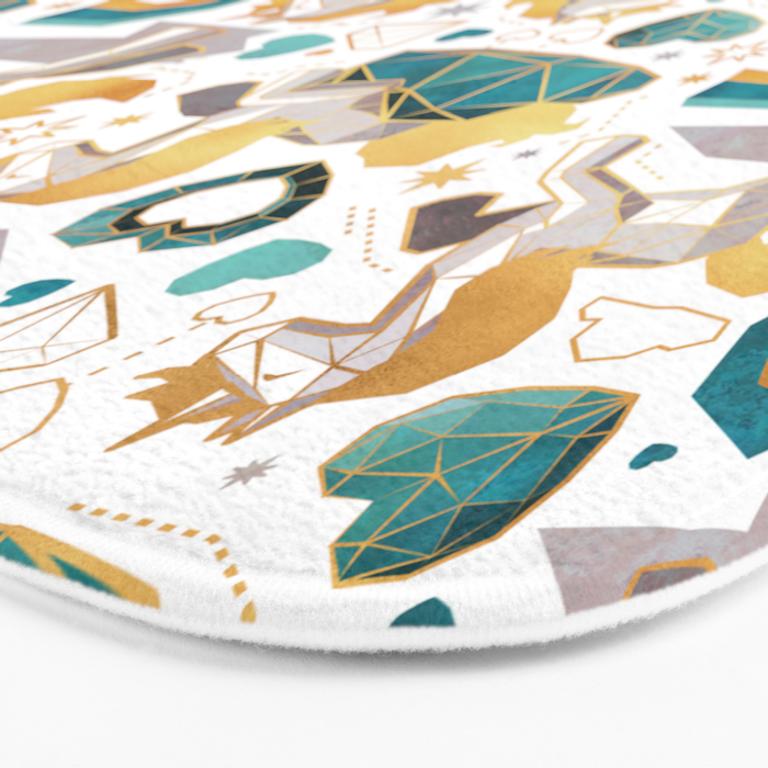 Kicking off some magic // white background white and grey unicorns aqua and mint hearts clouds and rainbows golden lines Bath Mat Gallery Image 3