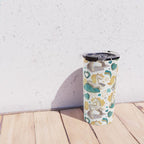 Kicking off some magic // white background white and grey unicorns aqua and mint hearts clouds and rainbows golden lines Travel Mug Gallery Image 4