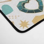 Kicking off some magic // white background white and grey unicorns aqua and mint hearts clouds and rainbows golden lines Desk Mat Gallery Image 4