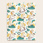 Kicking off some magic // white background white and grey unicorns aqua and mint hearts clouds and rainbows golden lines Notebook Gallery Image 4